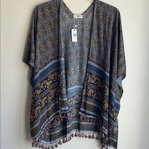 JC sunny Just Classic Boho Open-Front Tassel Kimono - Navy & Mustard